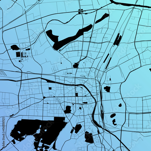 Xuzhou, Jiangsu, China (CHN) - Urban vector city map with parks, rail and roads, highways, minimalist town plan design poster, city center, downtown, transit network, gradient blueprint photo