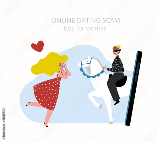 Internet dating scam. A man pretends to be a prince on a white horse.