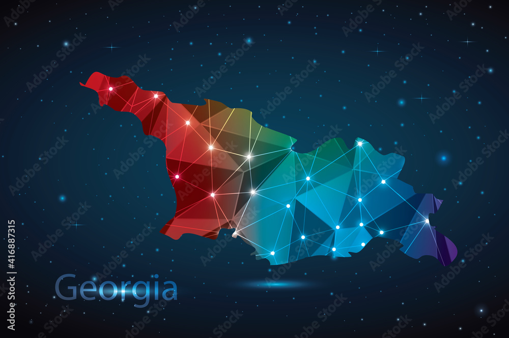 Abstract Polygon Map of Georgia. Vector Illustration Low Poly Color Rainbow on Dark Background. Abstract Polygon Map of Georgia. Vector Illustration Low Poly Color Rainbow on Dark Background.