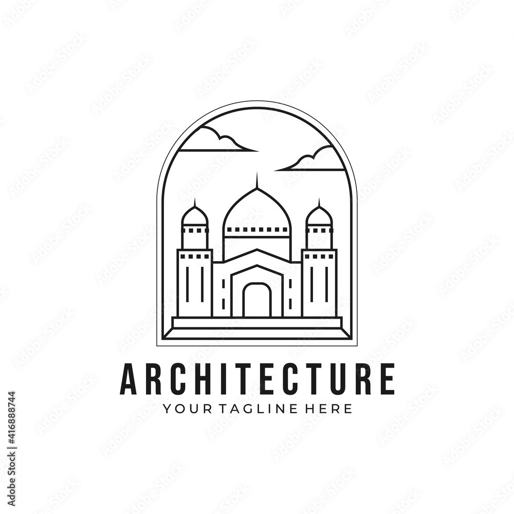 islamic architecture icon logo line art vector illustration design