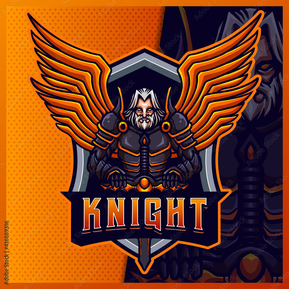 Knight Warrior Wing mascot esport logo design illustrations vector template, Tiger logo for team game streamer youtuber banner twitch discord