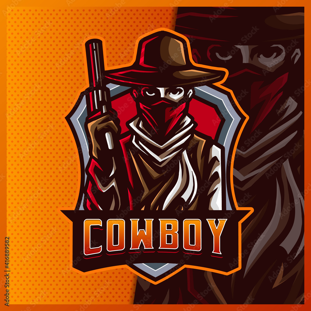 Silhouette American Cowboy Western Bandit Shooter mascot esport logo design illustrations vector template, Samurai logo for team game streamer youtuber banner twitch discord