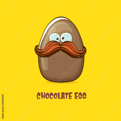 Cartoon chocolate easter egg cartoon characters isolated on yellow background. My name is egg vector concept illustration. funky sweet chocolate easter egg character with eyes and mouth