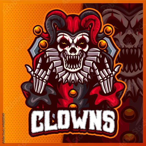 Smile Clown mascot esport logo design illustrations vector template, Joker logo for team game streamer youtuber banner twitch discord