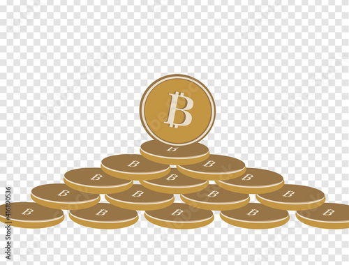 A pile of gold bitcoin vector isolated on transparency background