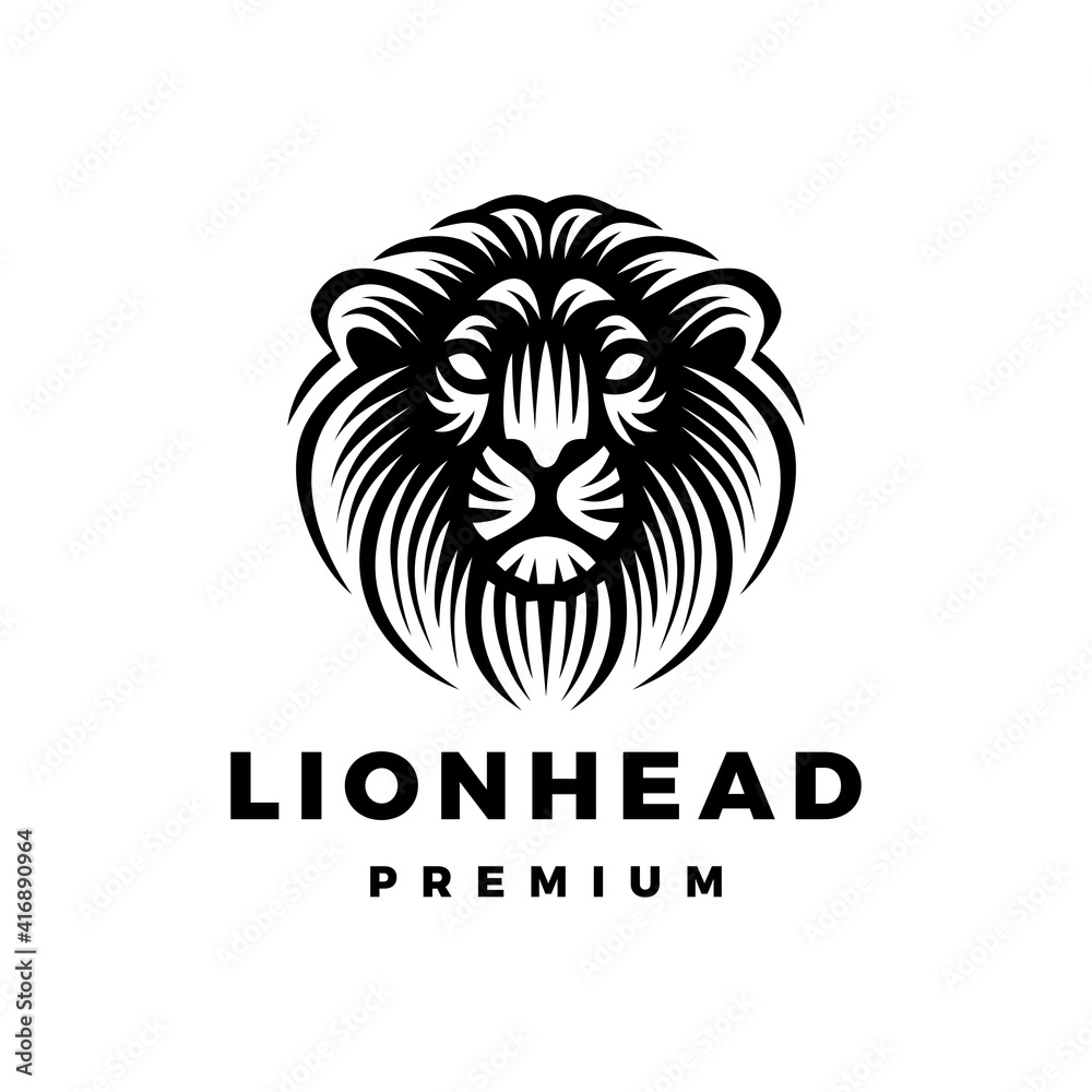 lion head woodcut logo vector icon illustration