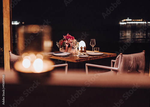 outdoor Dinner table for two photo