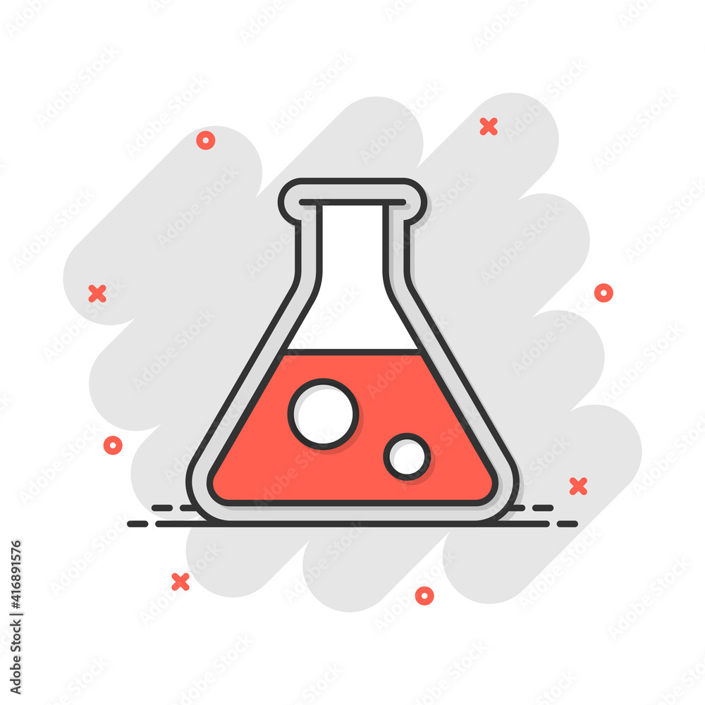 Vector cartoon chemical test tube icon in comic style. Laboratory glassware sign illustration pictogram. Flasks business splash effect concept. Vector cartoon chemical test tube icon in comic style. Laboratory glassware sign illustration pictogram. Flasks business splash effect concept.