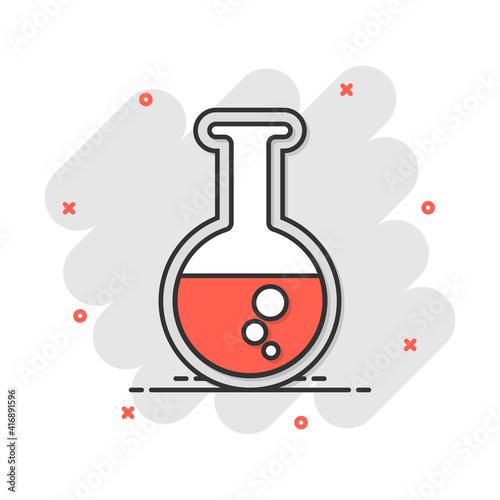 Vector cartoon chemical test tube icon in comic style. Laboratory glassware sign illustration pictogram. Flasks business splash effect concept.