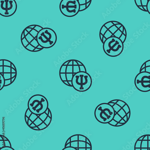 Black line Psychology icon isolated seamless pattern on green background. Psi symbol. Mental health concept, psychoanalysis analysis and psychotherapy. Vector.