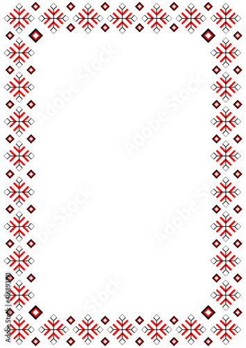 Bulgarian balkan national folklore embroidery style red, white and black ornamental border vector frame
