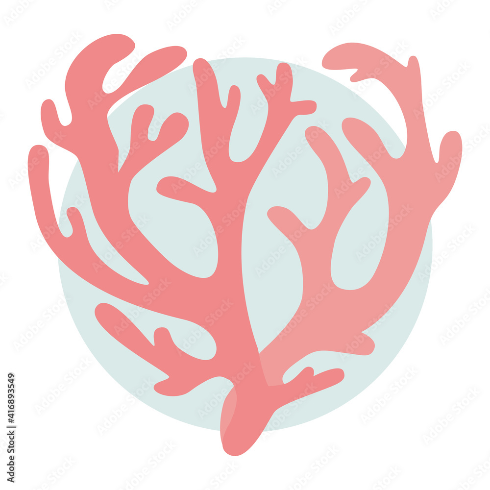 Soft pink tropical corral on the gray circle Soft pink tropical corral on the gray circle