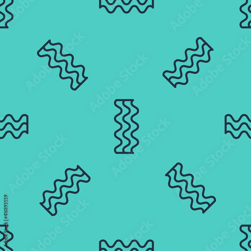 Black line Bacon stripe icon isolated seamless pattern on green background. Vector.