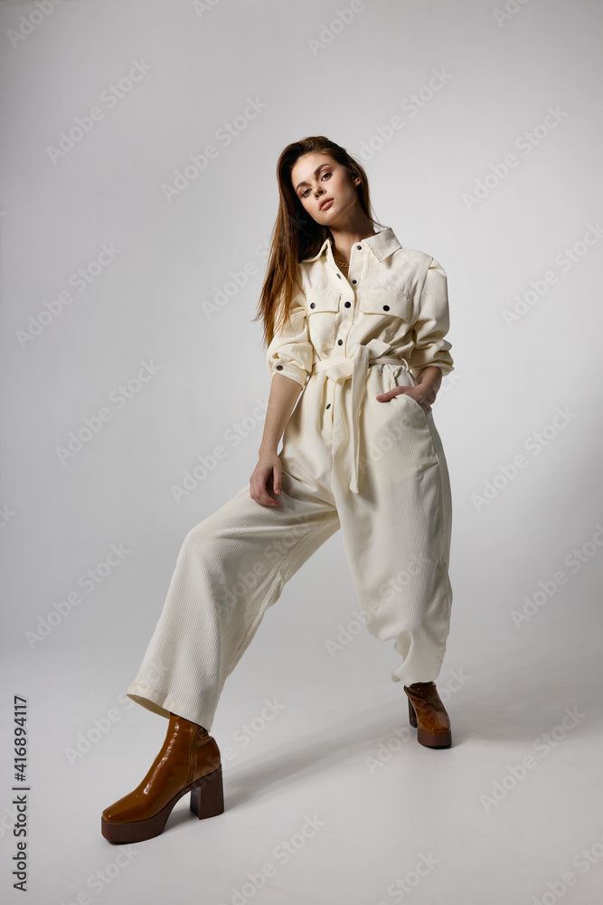 pretty woman wearing suit brown shoes fashion modern style
