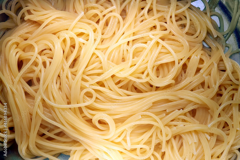 Freshly cooked spaghetti in a saucepan. Italian pasta.