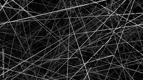 White abstract lines with rotating view. 3D illustration in dark background