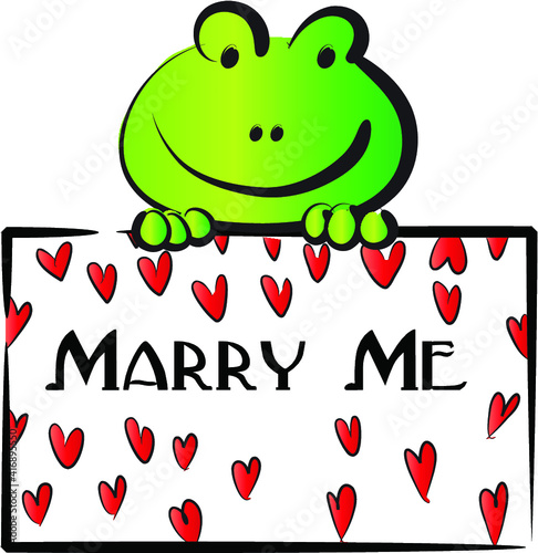 vector cartoon frog hold card: marry me