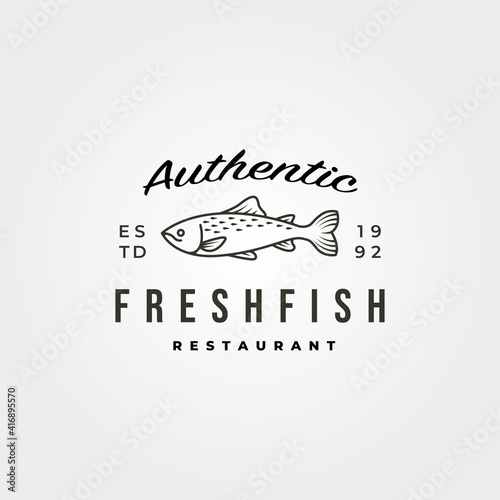 vintage fish icon logo vector minimal symbol illustration design