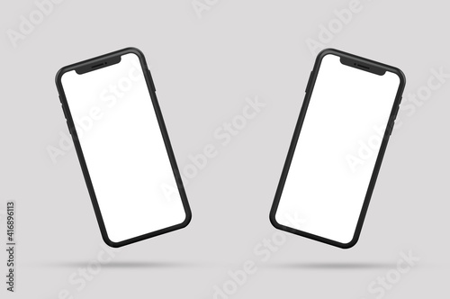 two mobile phone screen mockups with grey background