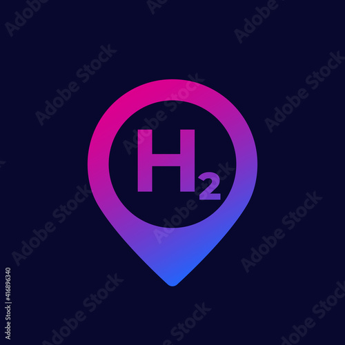 hydrogen icon with pin marker, vector