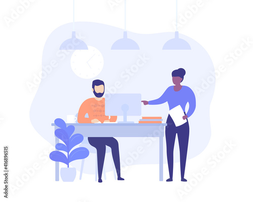 supervisor and employe working at computer, business concept