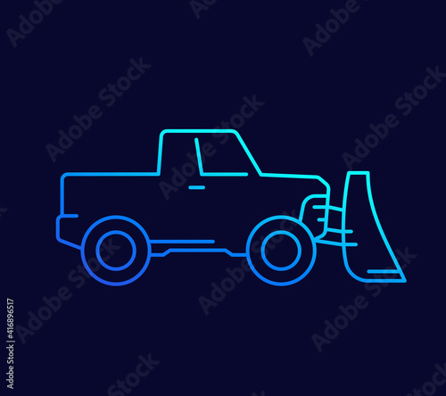snowplow line icon with pickup truck, vector
