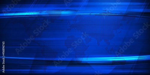 Modern Blue Broadcasting background with world map and Free Copy space photo