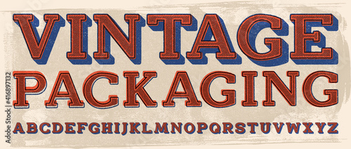 Vintage letterpress packaging style display font. Slab Serif 3D font with a detailed letterpress texture, works well at large sizes.