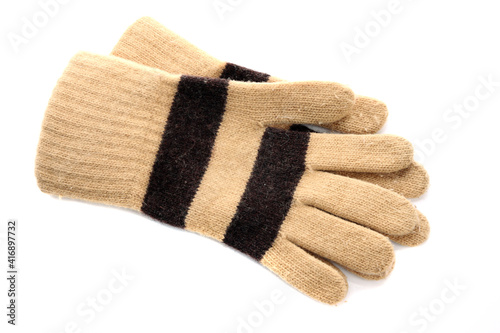 Knitted woollen brown gloves