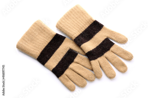 Knitted woollen brown gloves