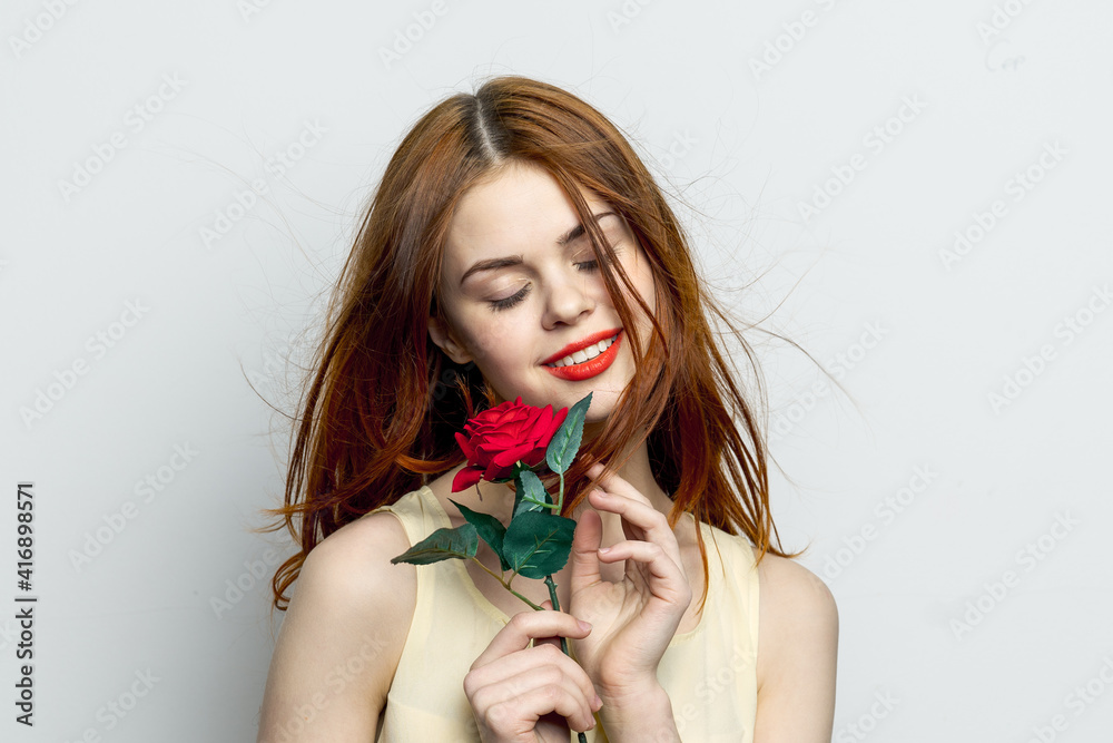 pretty woman red hair cosmetics face rose flower holiday charm pretty woman red hair cosmetics face rose flower holiday charm