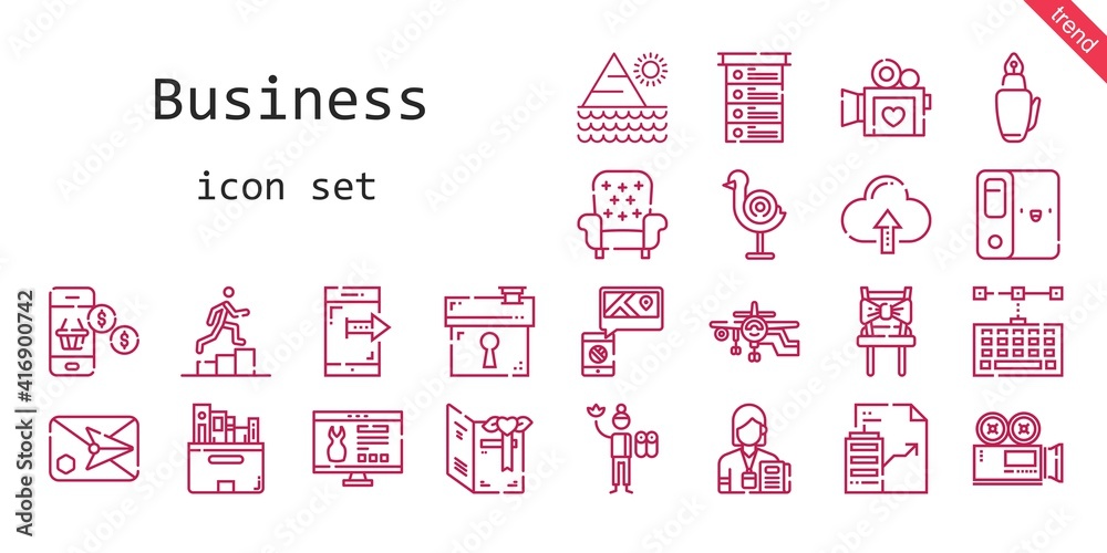 business icon set. line icon style. business related icons such as keyboard, website, smartphone, chair, real estate, video camera, list, house, dart board, journalist, folder business icon set. line icon style. business related icons such as keyboard, website, smartphone, chair, real estate, video camera, list, house, dart board, journalist, folder
