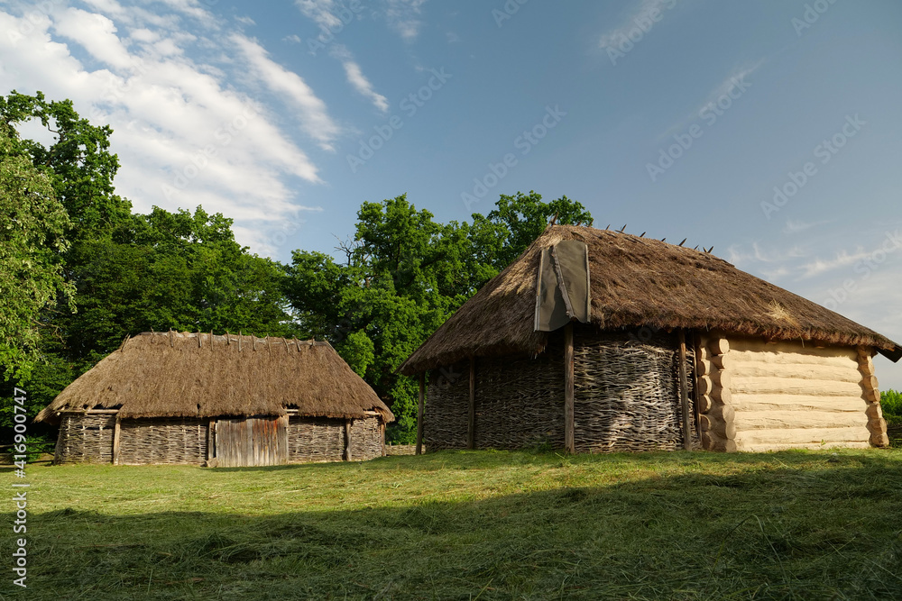 Old village with wooden houses