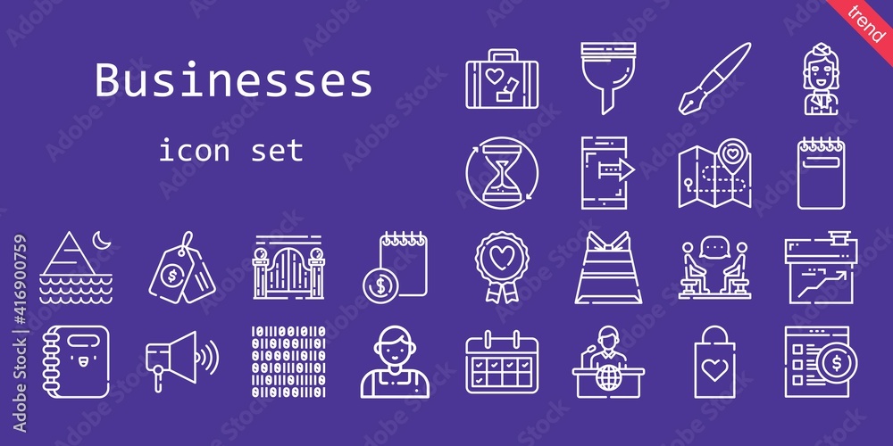 businesses icon set. line icon style. businesses related icons such as calendar, smartphone, notepad, news report, discussion, favourite, house, agenda, filter, online shop businesses icon set. line icon style. businesses related icons such as calendar, smartphone, notepad, news report, discussion, favourite, house, agenda, filter, online shop