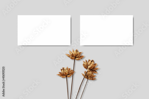 business card mockup with dry flowers