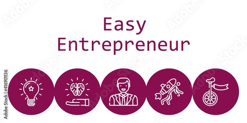 easy entrepreneur background concept with easy entrepreneur icons. Icons related idea, startup, unicycle, man
