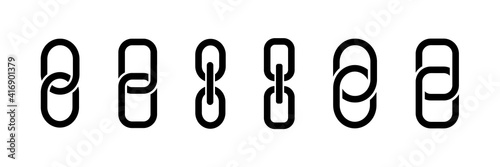 Set of chain icons, link symbols. Chain thick line icon, link icon.