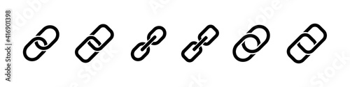 Set of chain icons, link symbols. Chain thick line icon, link icon.