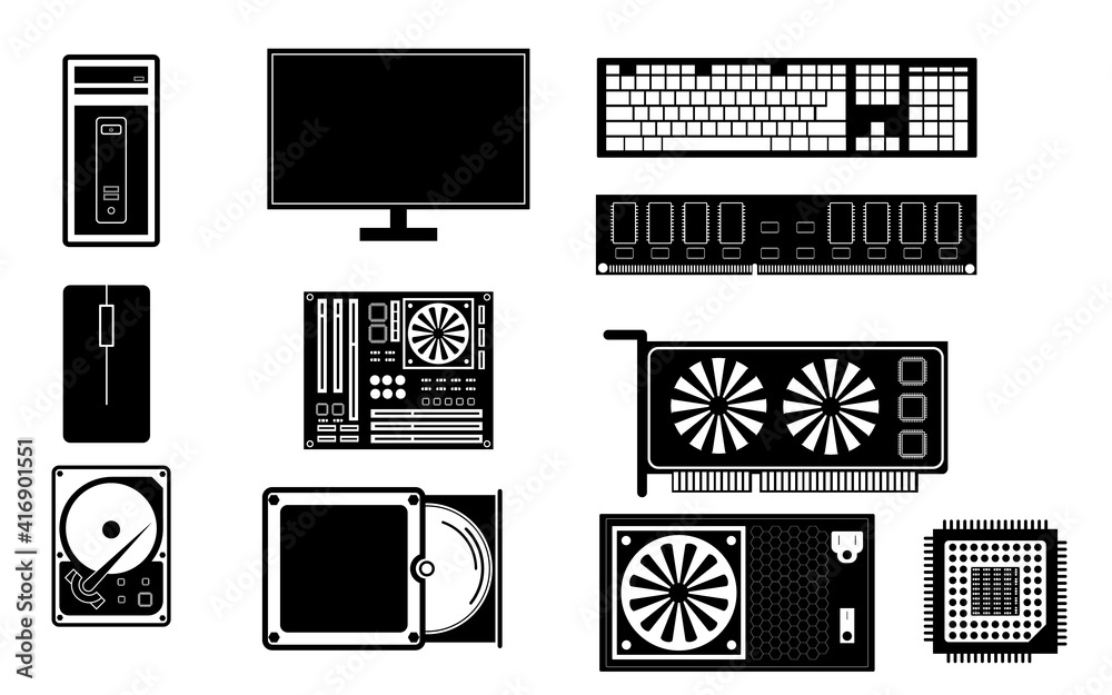 vector black computer icon set on a white background vector black computer icon set on a white background