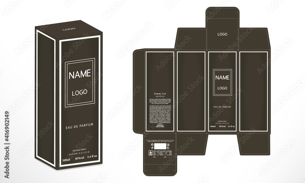 Vetor de Perfume Packaging design, luxury box design template, Box die  line, 3d Box Mockup, and Design elements. Illustration Vector design  Template. do Stock | Adobe Stock