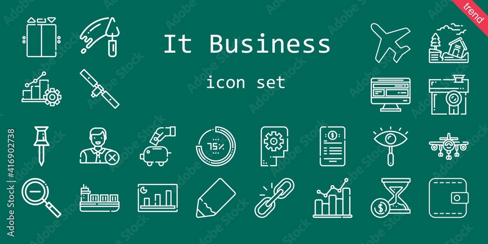 it business icon set. line icon style. it business related icons such as plane, trowel, wallet, piggy bank, contract, bar graph, link, ship, earthquake, pencil, house it business icon set. line icon style. it business related icons such as plane, trowel, wallet, piggy bank, contract, bar graph, link, ship, earthquake, pencil, house