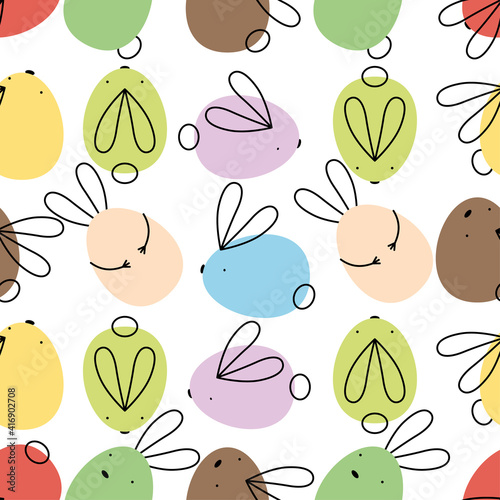 Fototapeta Naklejka Na Ścianę i Meble -  Seamless vector easter bunny pattern. Rabbit and eggs endless background. EPS 10