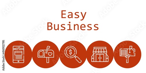 easy business background concept with easy business icons. Icons related news, loupe, mailbox, stores