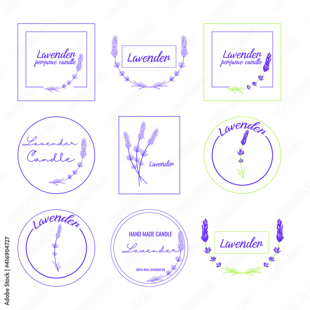 Set of botanical icons with lavender. Vector illustration, eps 10
