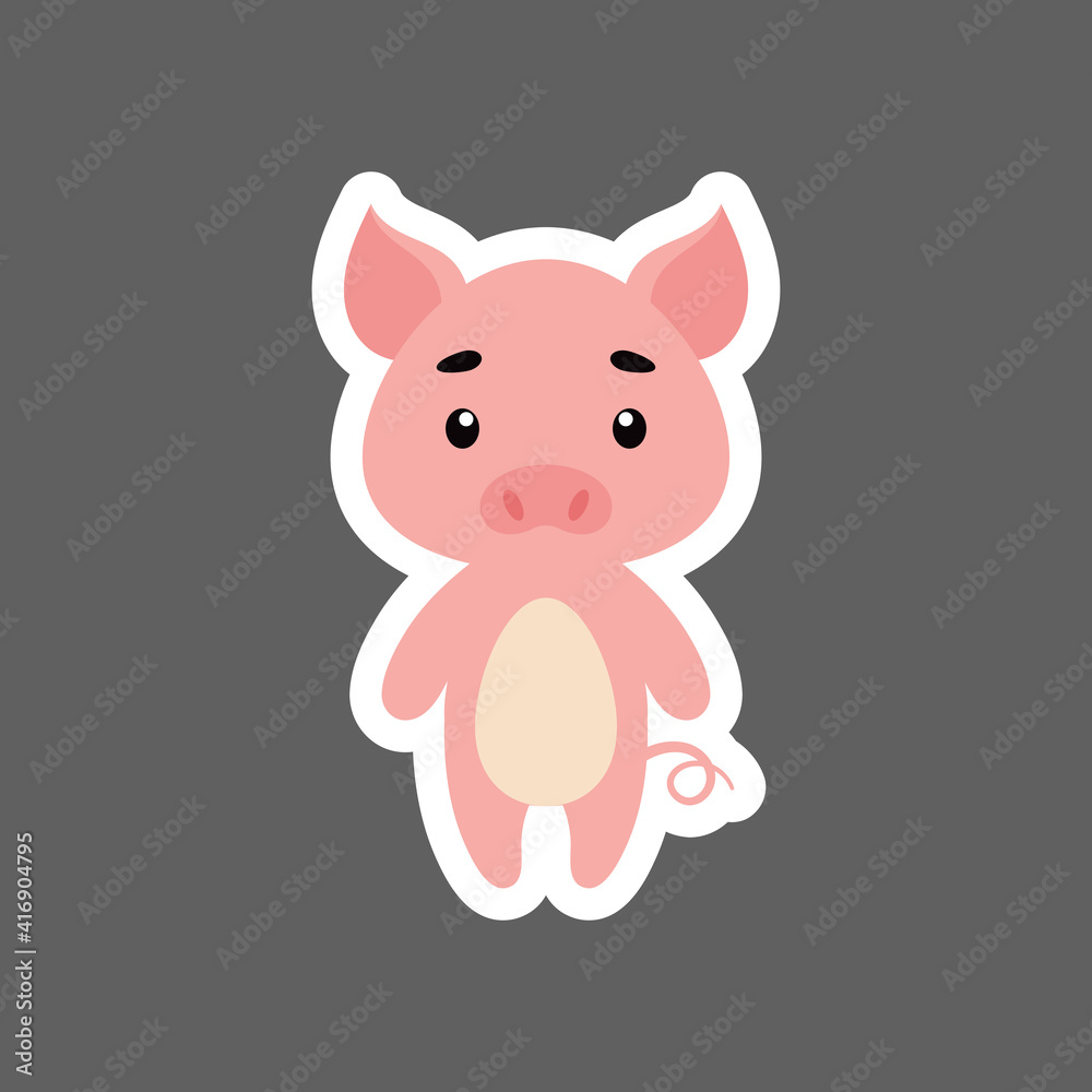 Cute little baby pig sticker. Cartoon animal character for kids cards, baby shower, birthday invitation, house interior. Bright colored childish vector illustration in cartoon style. Cute little baby pig sticker. Cartoon animal character for kids cards, baby shower, birthday invitation, house interior. Bright colored childish vector illustration in cartoon style.