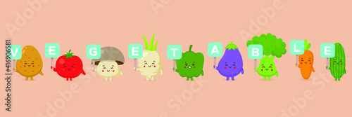 Cute Character Hold Vegetable Sign © Happy