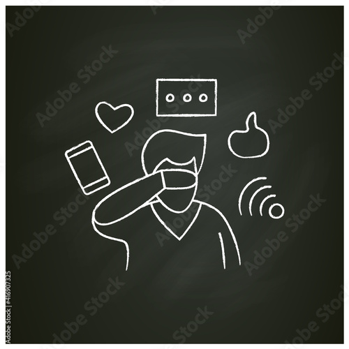 Attention focus chalk icon. Man ignoring social media notifications. Concept for mind focus management, information flow filtering and mindfulness practice. Isolated vector illustration on chalkboard