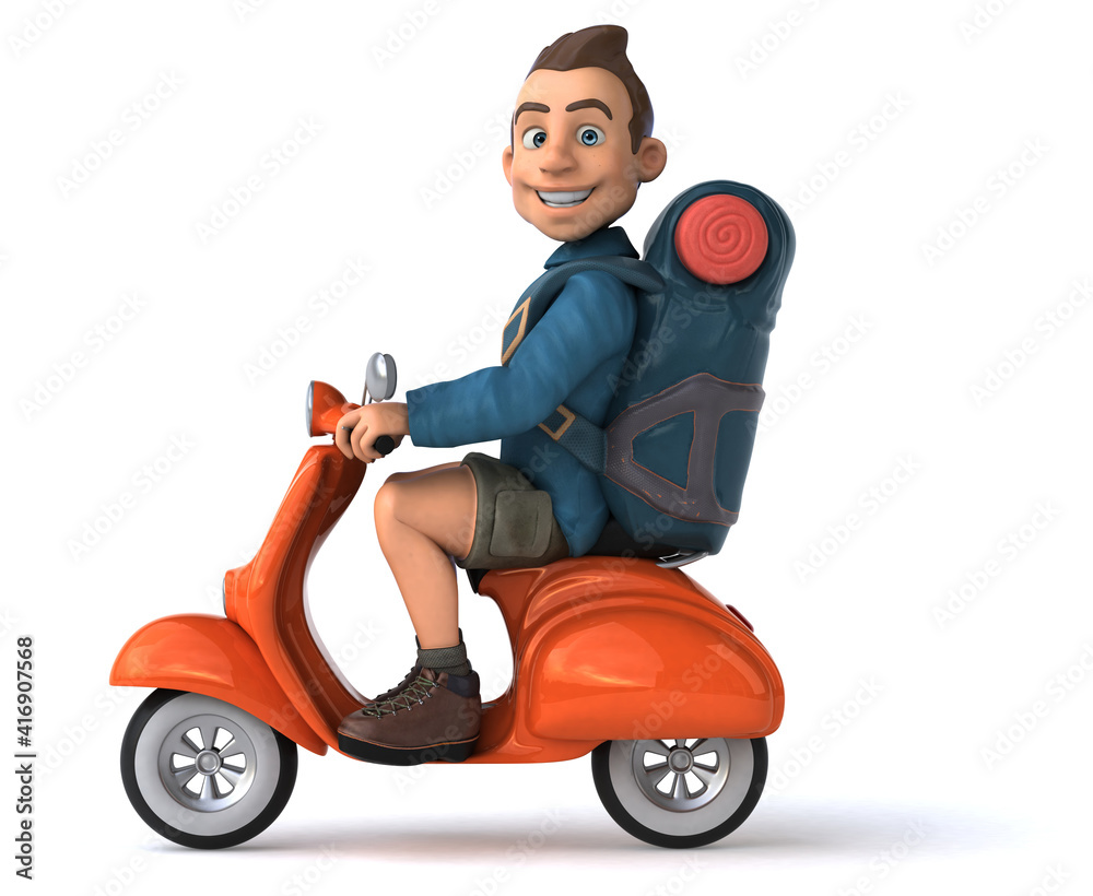 Fun illustration of a 3D cartoon backpacker Fun illustration of a 3D cartoon backpacker