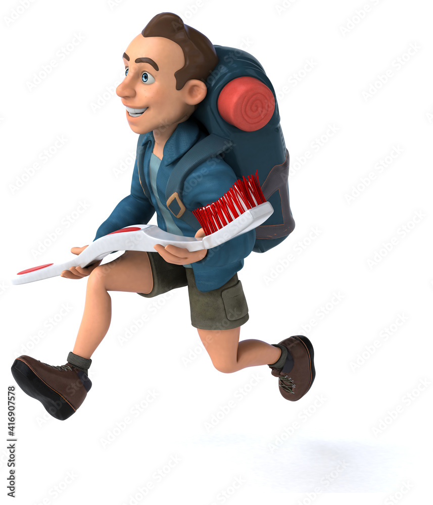 Fun illustration of a 3D cartoon backpacker Fun illustration of a 3D cartoon backpacker