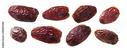 A set of dried dates. Isolated on a white background
